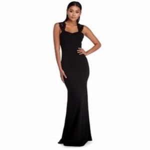 Black long mermaid gown bridesmaid dress formal